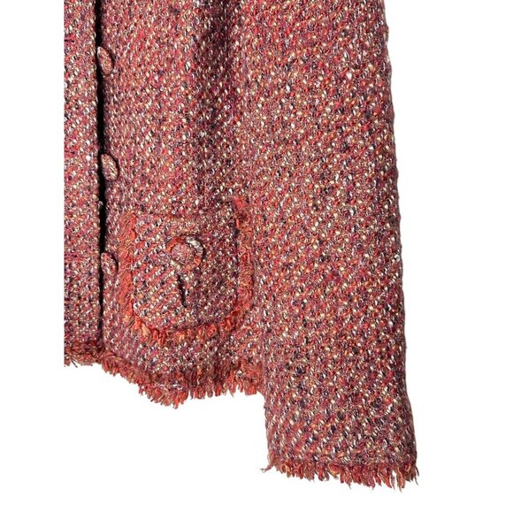 Chico's Tweed Jacket Womens Size 1 SARAIH Red Orange Button Front Lined‎ - Picture 4 of 11